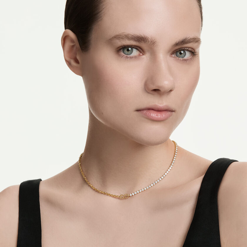 swarovski matrix necklace  round cut  white  18k gold finish