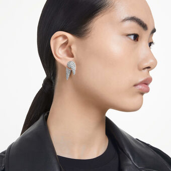 swarovski luna stud earrings  moon  white  rhodium plated