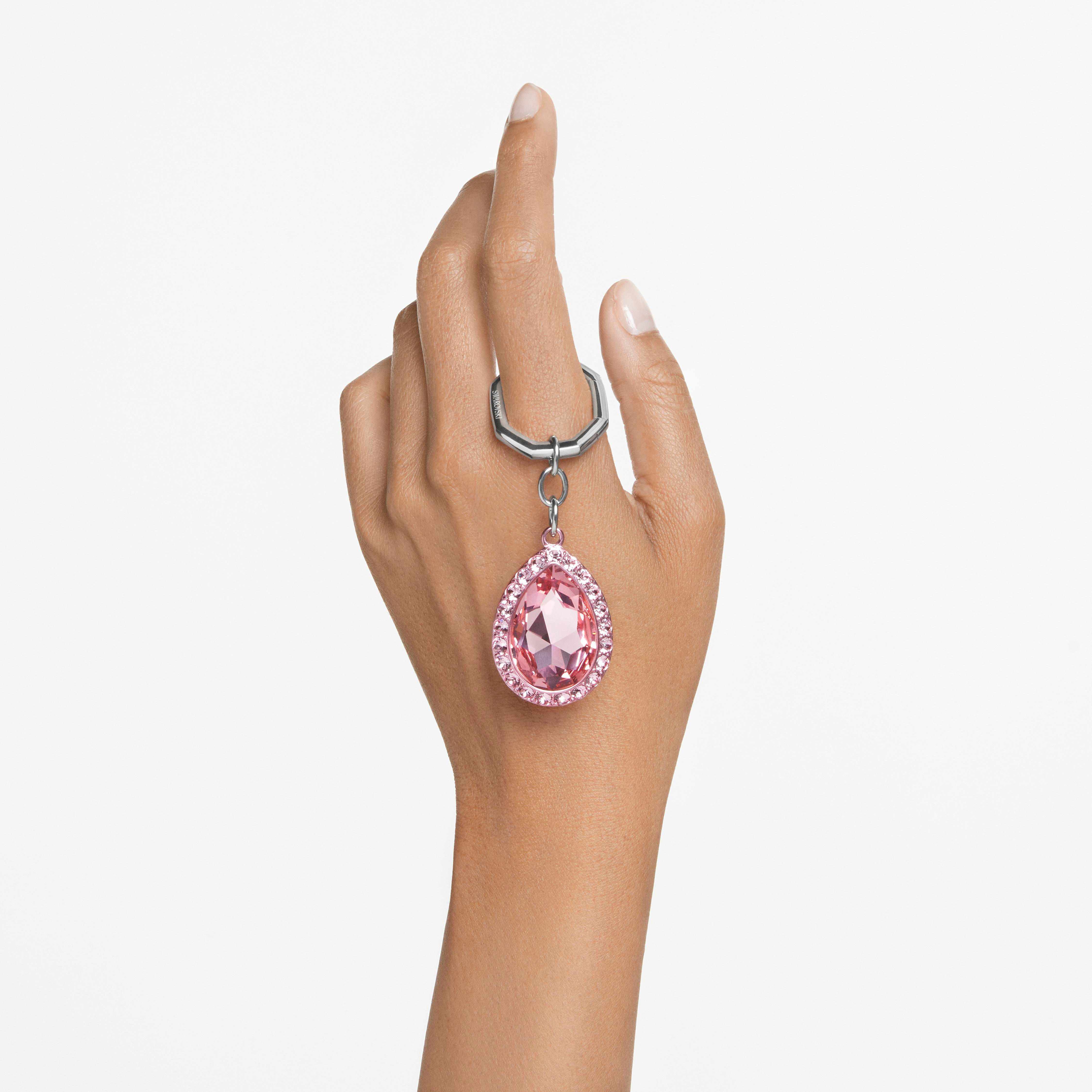 swarovski key ring  pear cut  pink