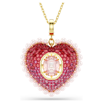 swarovski idyllia pendant  mixed cuts  heart  pink  gold tone plated