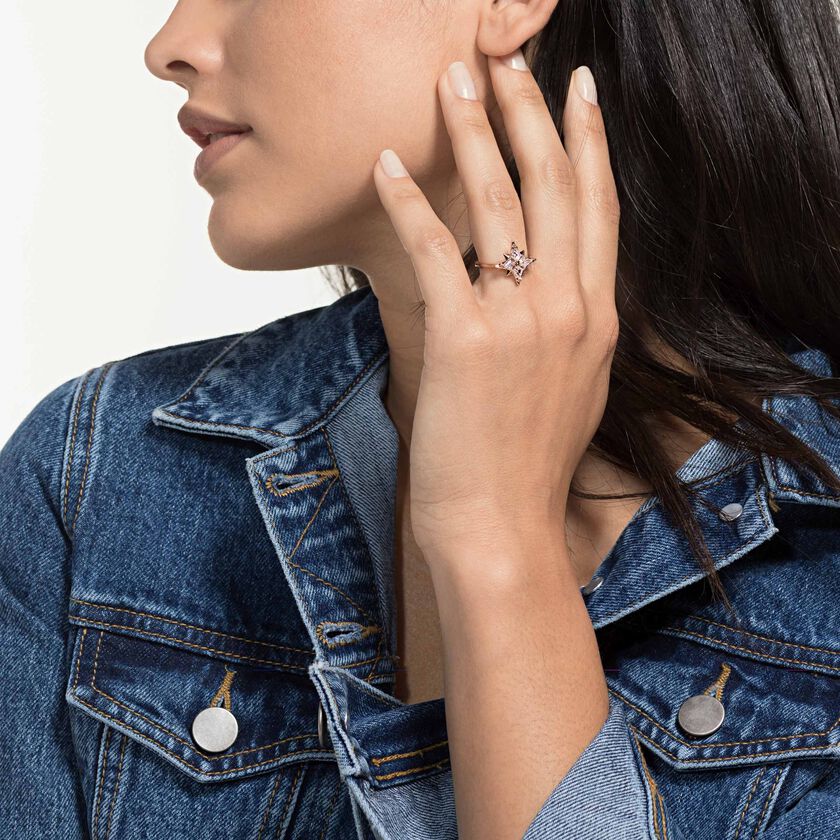 swarovski symbolic star motif ring  white  rose gold tone plated