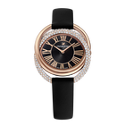 Duo Watch, Leather Strap, Black, Rose-gold tone PVD