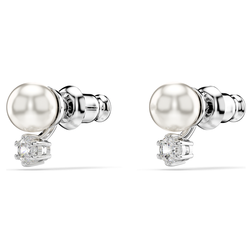 swarovski matrix stud earrings  crystal pearl  round cut  white  rhodium plated
