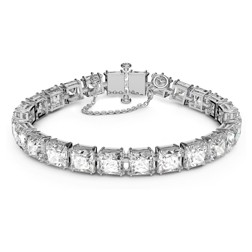 swarovski matrix tennis bracelet  square cut  small  white  rhodium plated
