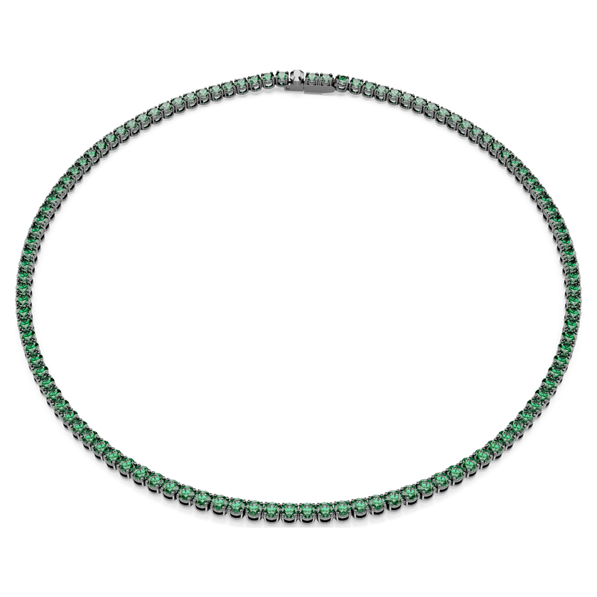 swarovski matrix tennis necklace  round cut  green  ruthenium plated