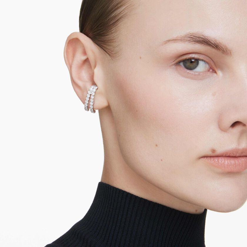 swarovski matrix ear cuffs  round cut  white  rhodium plated