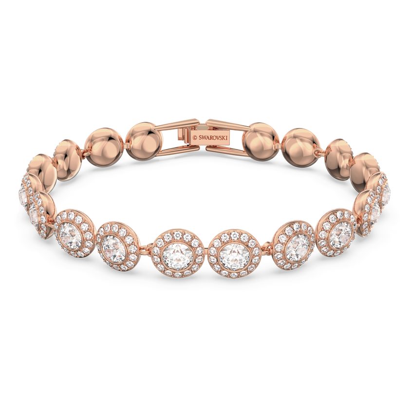 swarovski una angelic tennis bracelet  round cut  pav   medium  white  rose gold tone plated