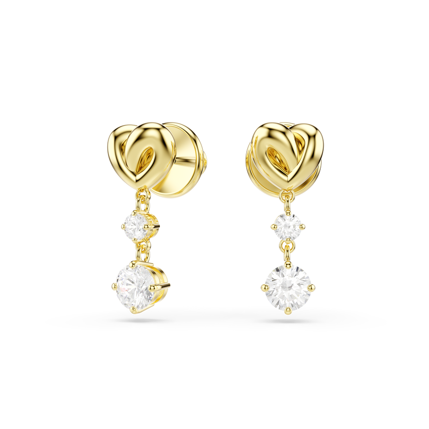 swarovski lifelong drop earrings  round cut  heart  white  gold tone plated