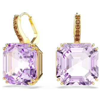 swarovski millenia drop earrings  square cut  purple  18k gold finish