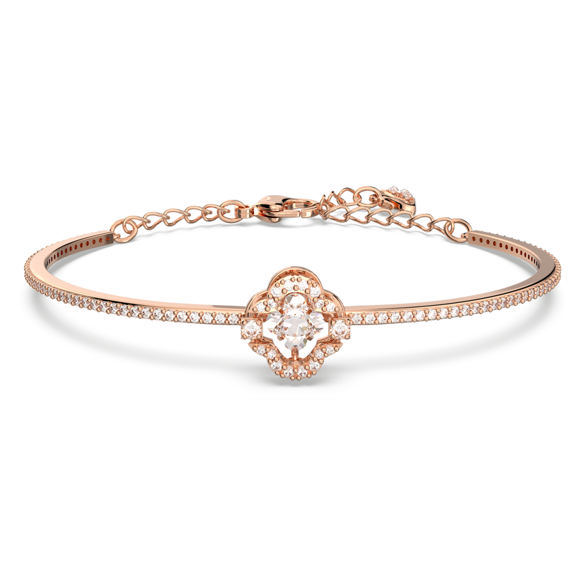 swarovski sparkling dance bangle  clover  white  rose gold tone plated