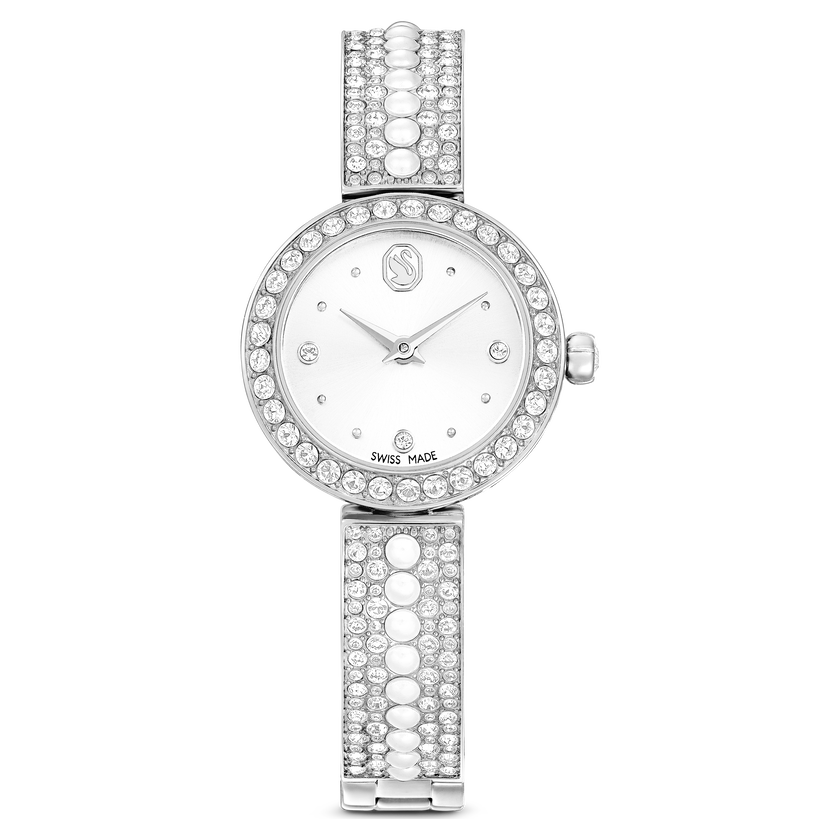 swarovski matrix pearl bangle watch  swiss made  crystal bracelet  white  stainless steel