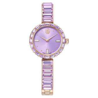 swarovski matrix bangle watch  swiss made  crystal bracelet  purple  champagne gold tone finish