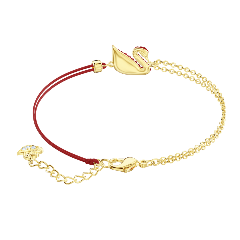 Iconic Swan Bracelet, Red, Gold plating
