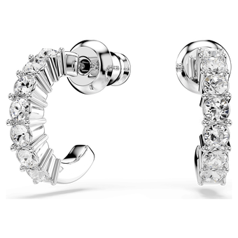 swarovski mini hoop hoop earrings  round cut  white  rhodium plated