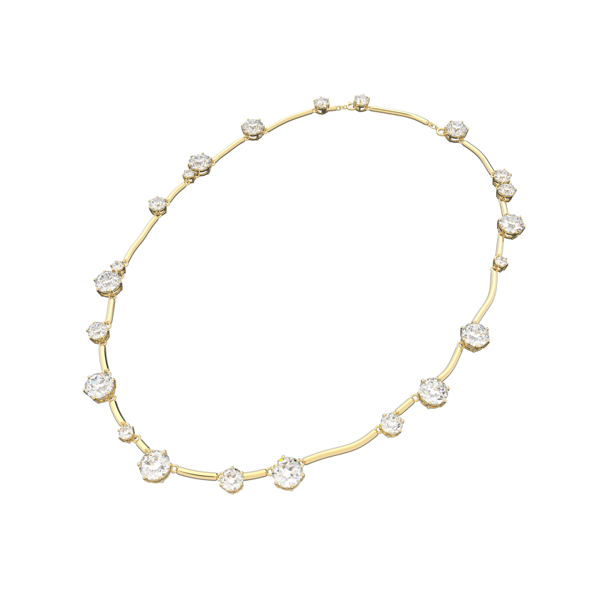 Constella necklace, Round cut crystal, White, Gold-tone plated