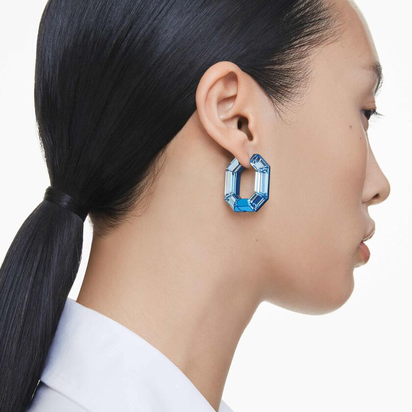 swarovski lucent hoop earrings  octagon shape  small  blue