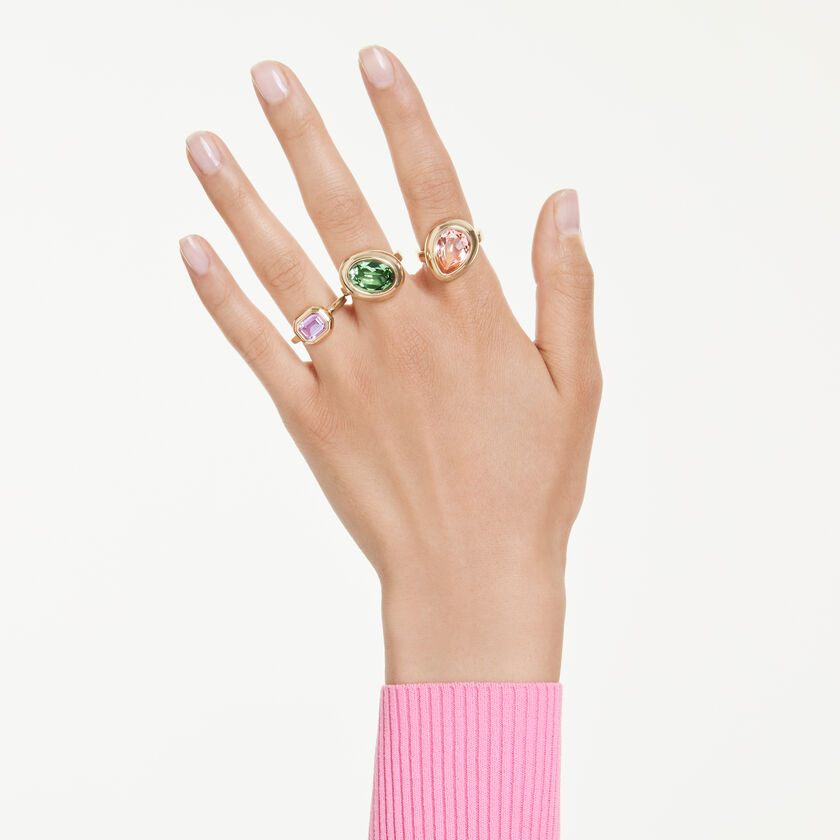 swarovski gema motif ring  set  3   multicolored  gold tone plated