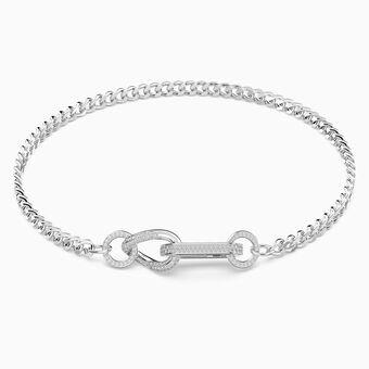 Dextera necklace, Pavé, Mixed links, White, Rhodium plated