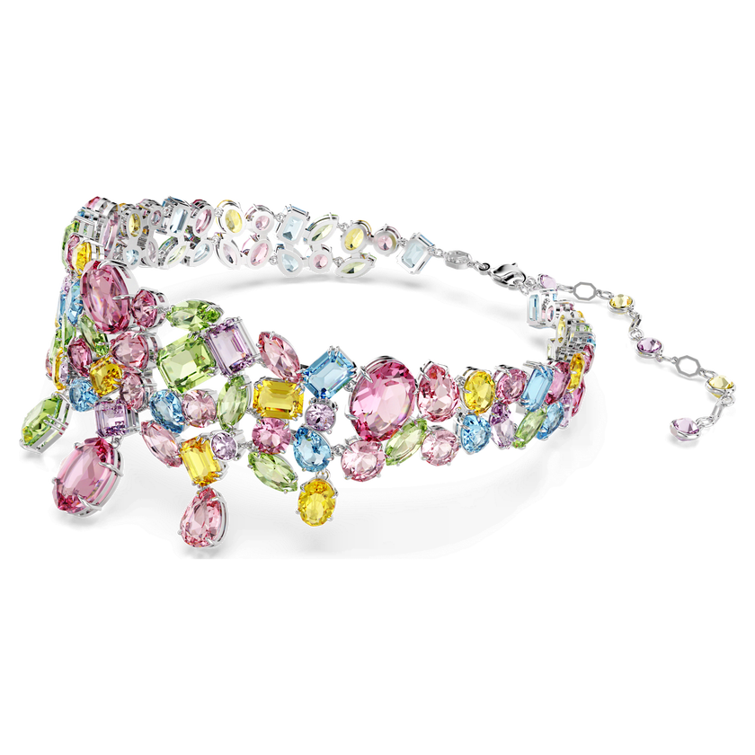 swarovski gema choker  mixed cuts  multicolored  rhodium plated