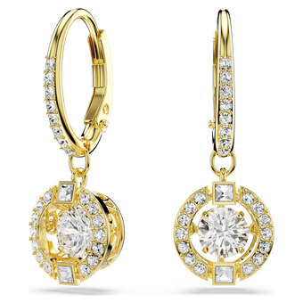 swarovski una angelic drop earrings  round cut  white  18k gold finish