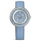 swarovski crystalline lustre watch swiss made leather strap blue stainless steel