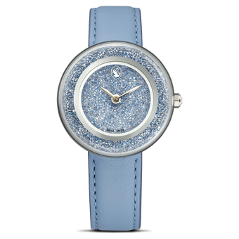 swarovski crystalline lustre watch swiss made leather strap blue stainless steel