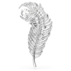swarovski vienna brooch  mixed cuts  feather  white  rhodium plated