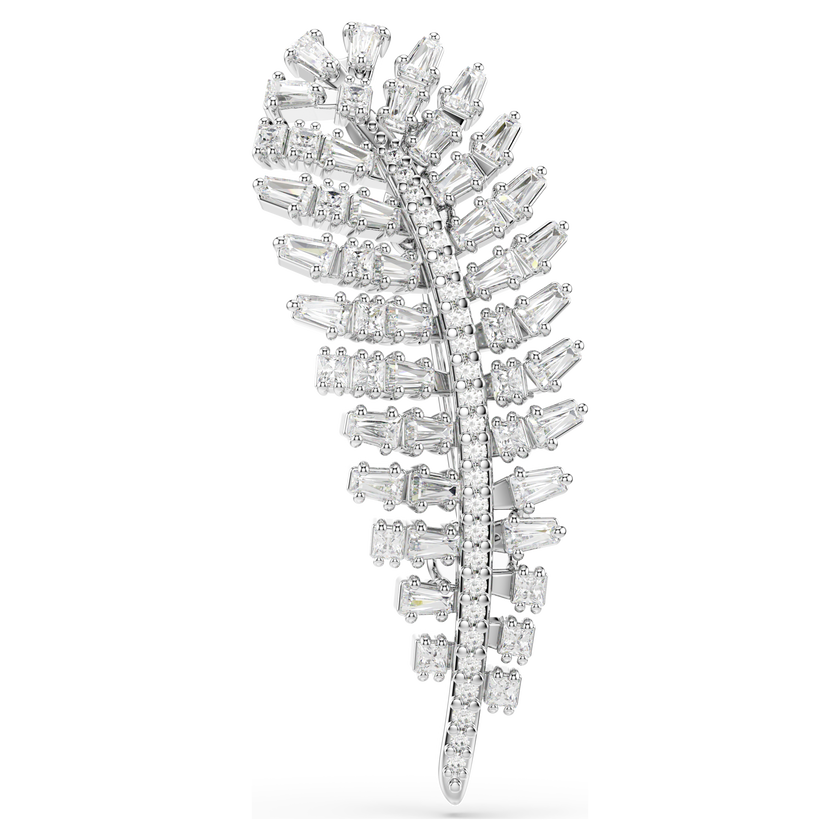 swarovski vienna brooch  mixed cuts  feather  white  rhodium plated