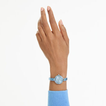 swarovski matrix bangle watch  swiss made  crystal bracelet  blue  stainless steel