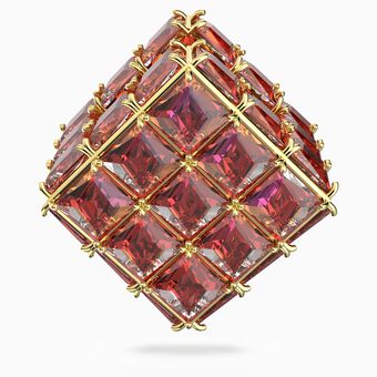 Curiosa stud earring, Single, Square, Red, Gold-tone plated