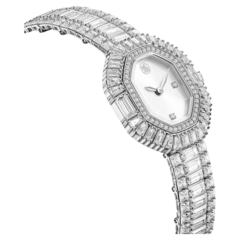 swarovski matrix octagon watch  baguette cut  metal bracelet  silver tone  stainless steel