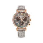 Passage Chrono Watch, Leather strap, Gray, Rose-gold tone PVD