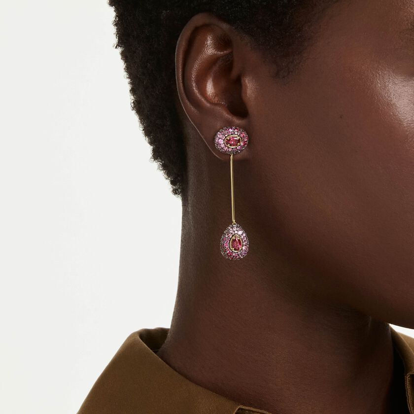swarovski sublima drop earrings  pear cut  red  18k gold finish