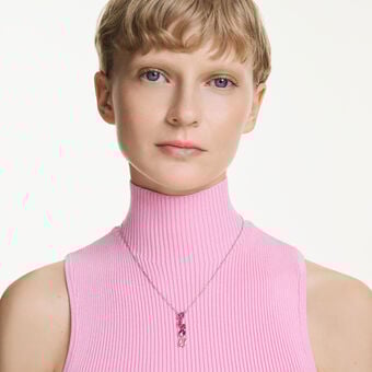 swarovski gema pendant  mixed cuts  pink  rhodium plated