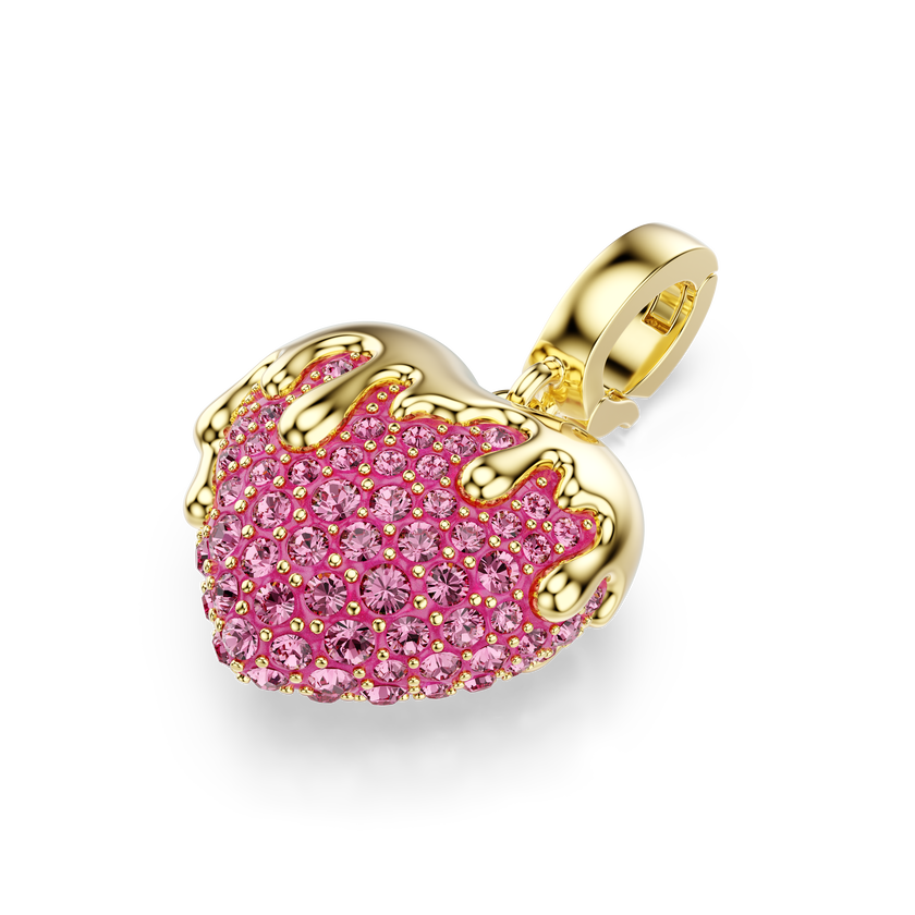 swarovski idyllia charm  round cut  heart  pink  gold tone plated