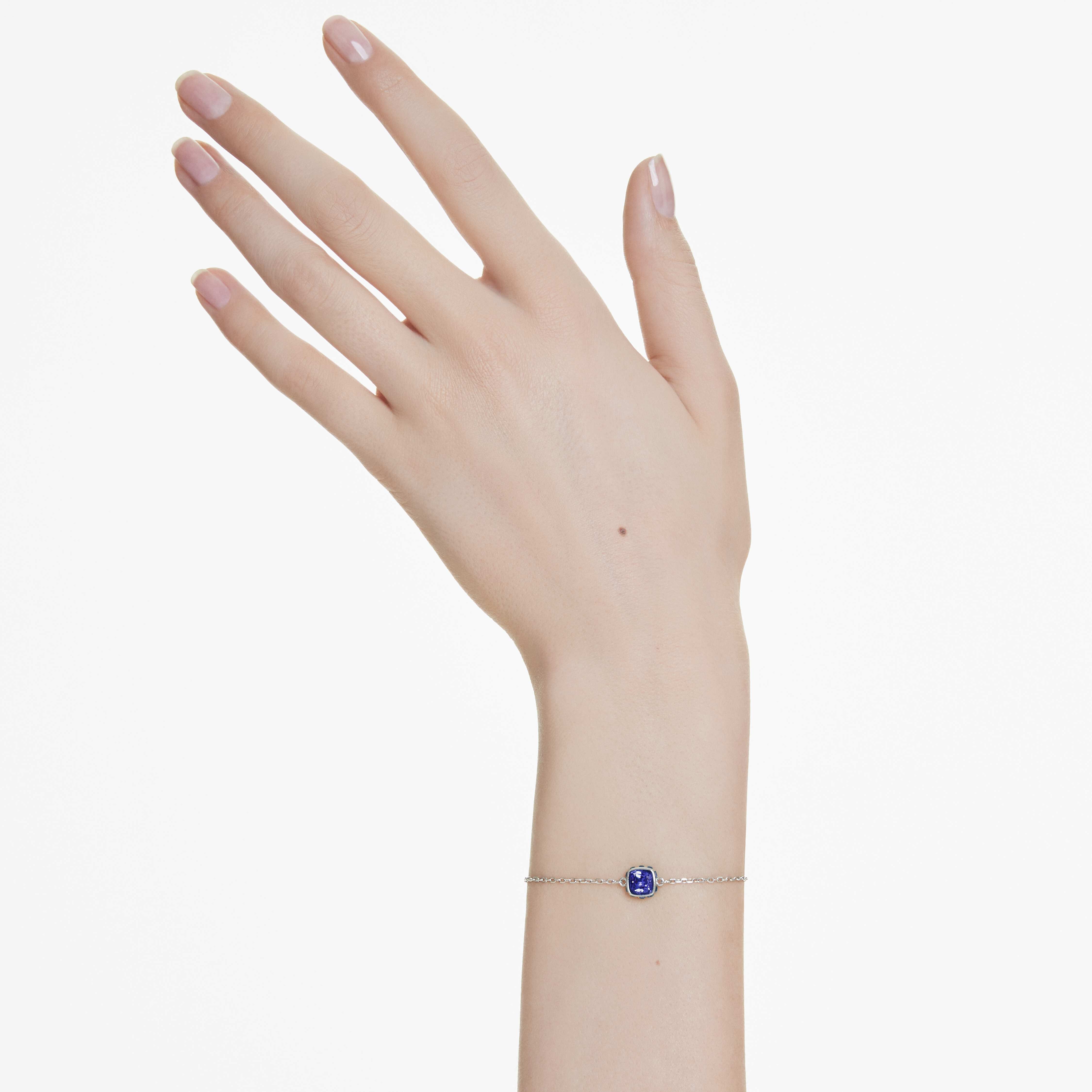 swarovski birthstone bracelet  square cut  september  blue  rhodium plated
