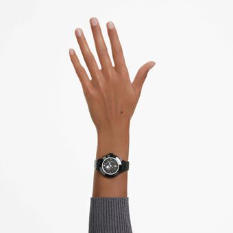 swarovski octea moon watch  swiss made  moon  metal bracelet  black  black finish