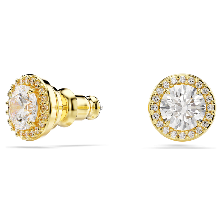 swarovski una stud earrings  round cut  gold tone  gold tone plated