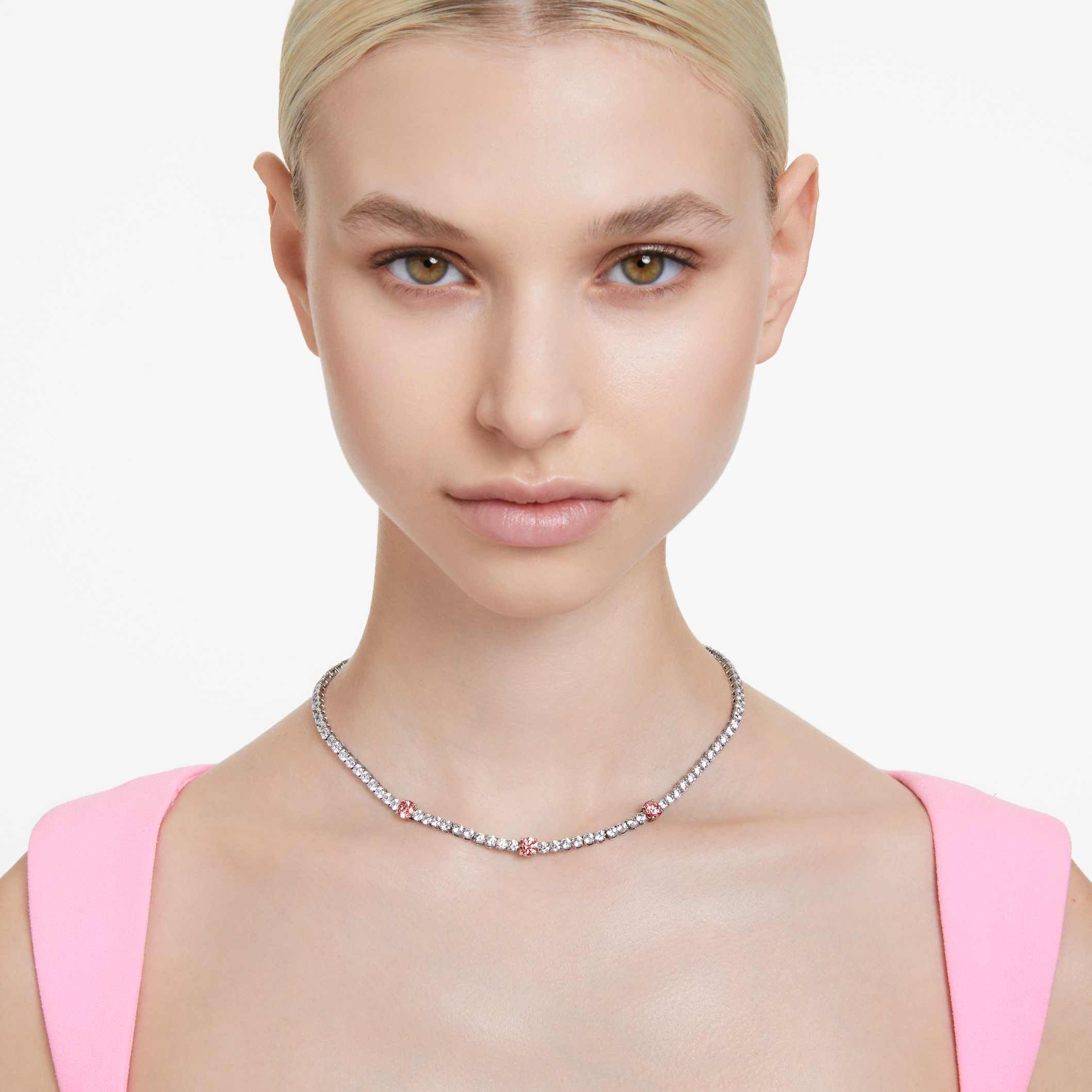 Buy Swarovski Matrix Tennis necklace Mixed cuts Pink Rhodium plated