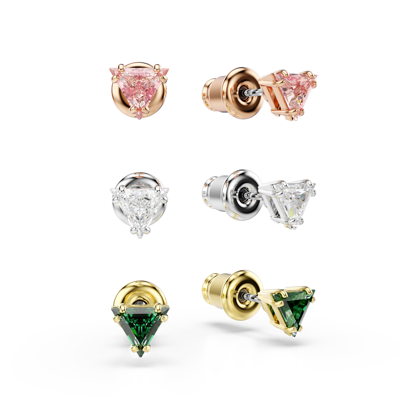 swarovski stilla stud earrings  triangle cut  multicolored  mixed metal finish