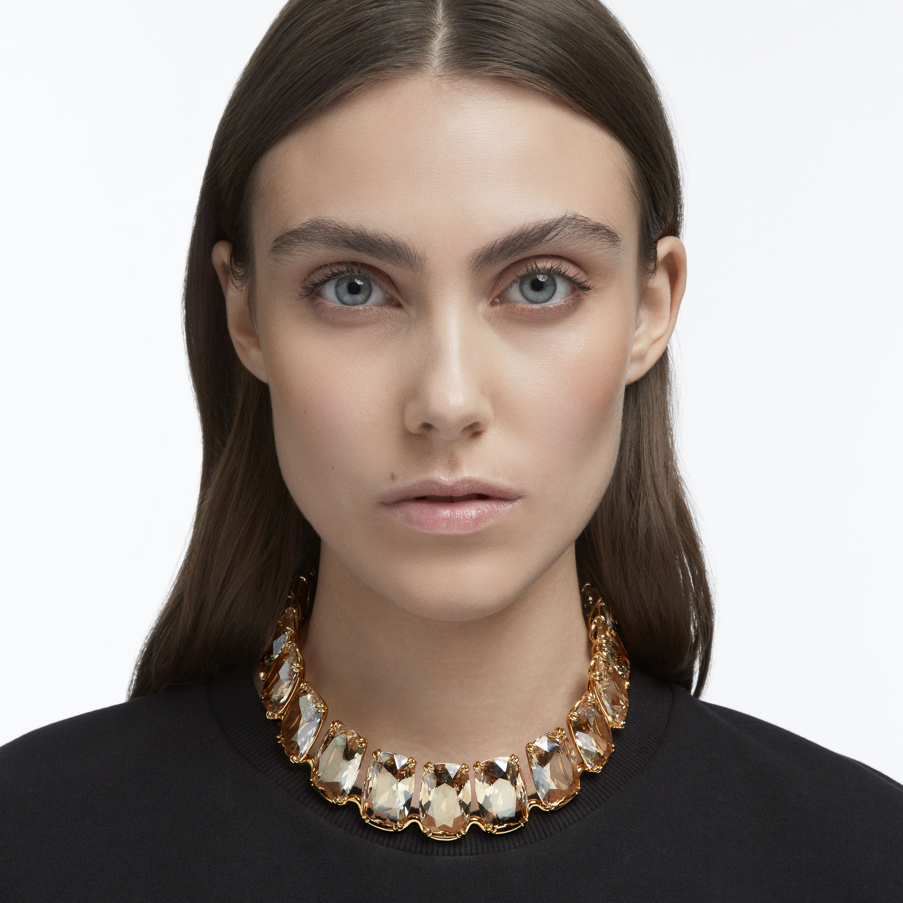 Harmonia choker Oversized floating crystals Yellow Gold tone plated