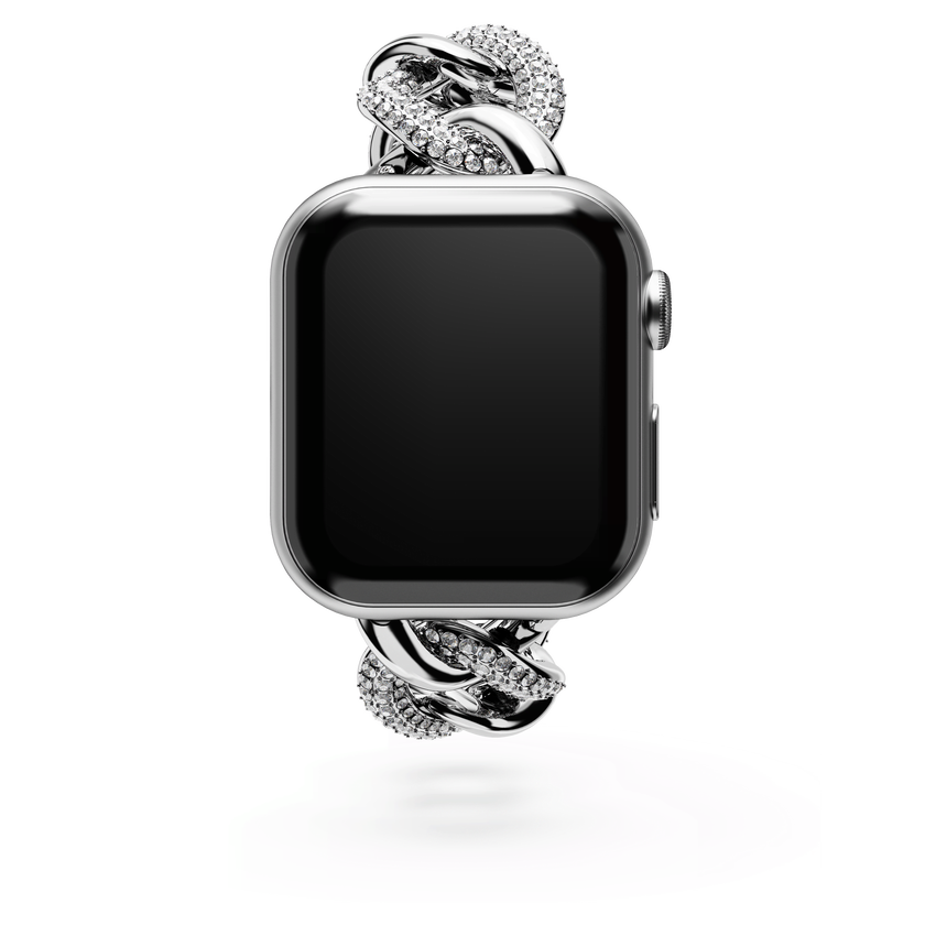 swarovski chain strap  for apple watch  40mm   41mm  silver tone  stainless steel