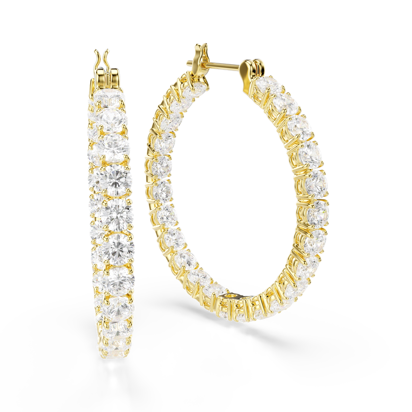 swarovski matrix hoop earrings  round cut  white  gold tone plated