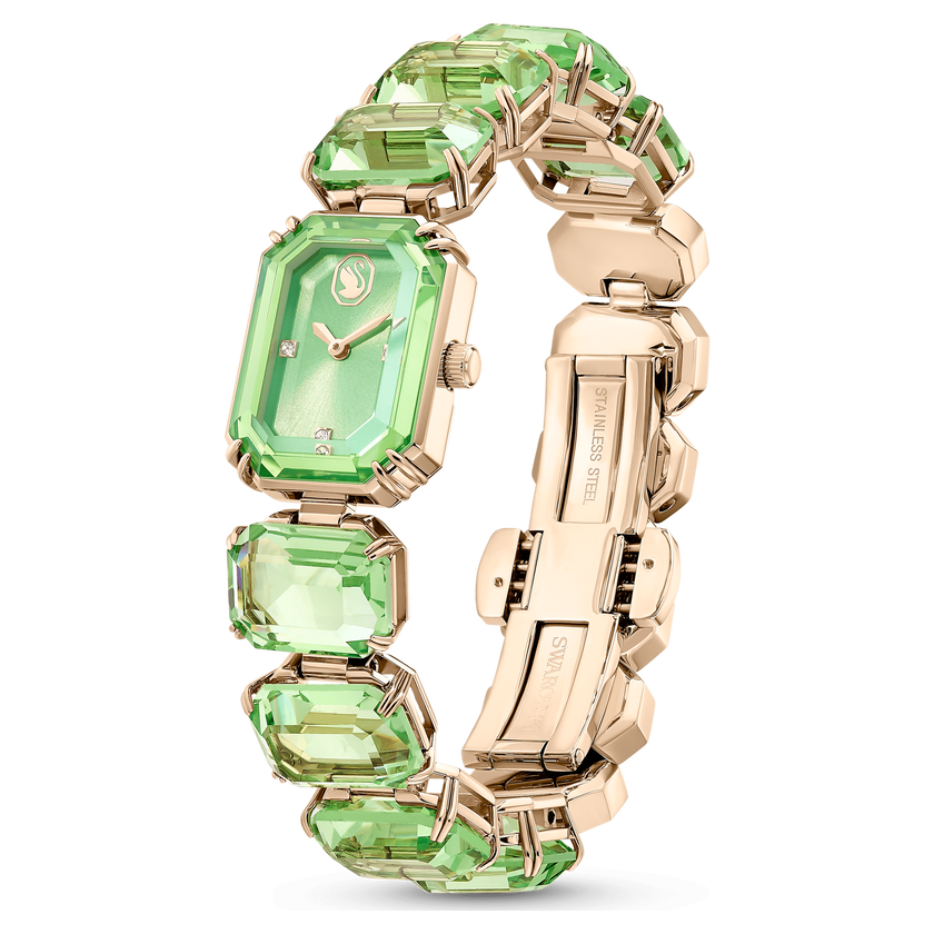 swarovski watch  octagon cut bracelet  green  champagne gold tone finish