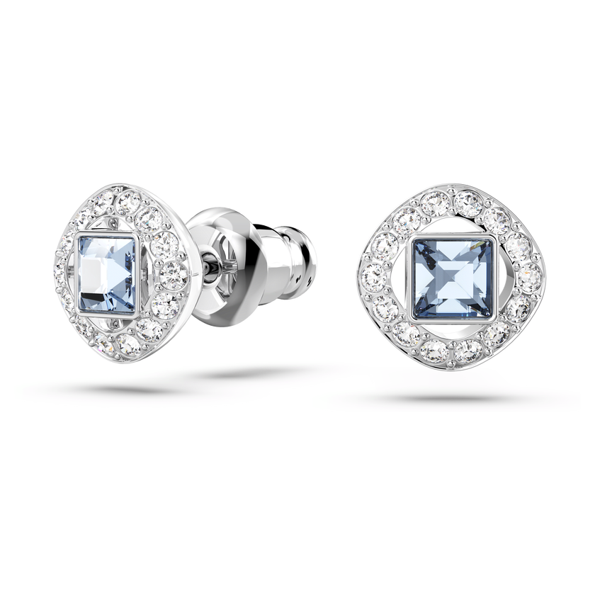 swarovski angelic stud earrings  square cut  blue  rhodium plated