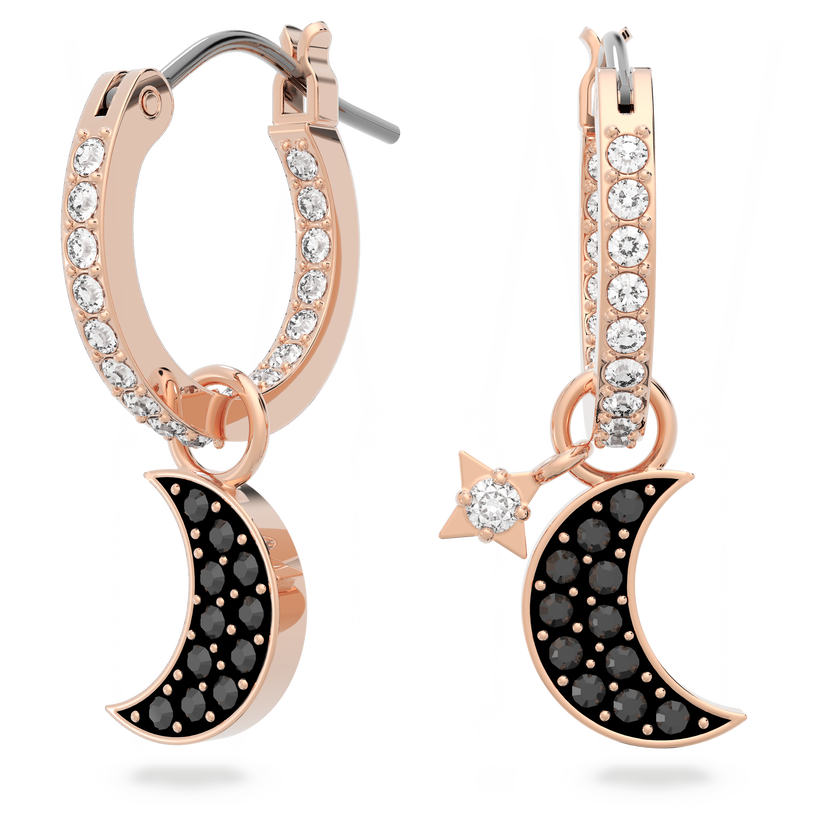 swarovski symbolic drop earrings  moon and star  black  rose gold tone plated