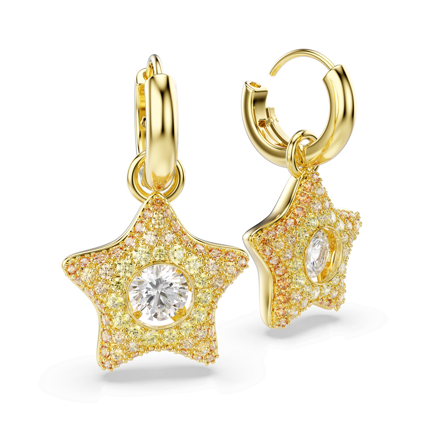 swarovski sublima drop earrings  round cut  star  multicolored  18k gold finish