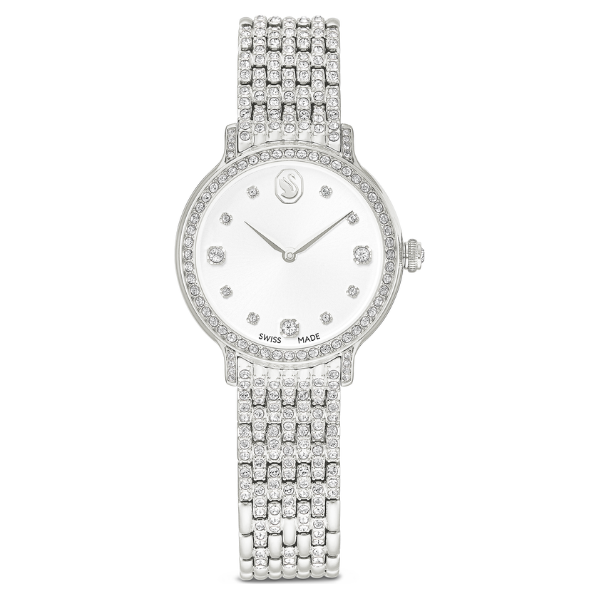 swarovski imber watch  swiss made  metal bracelet  silver tone  stainless steel