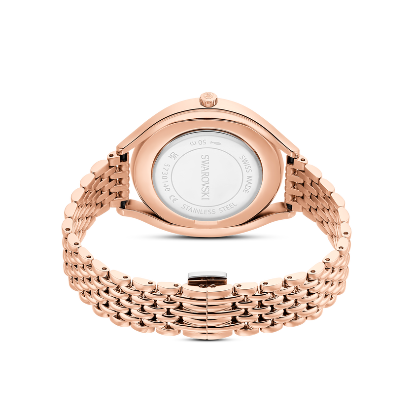 swarovski crystalline aura watch  swiss made  metal bracelet  rose gold tone  rose gold tone finish
