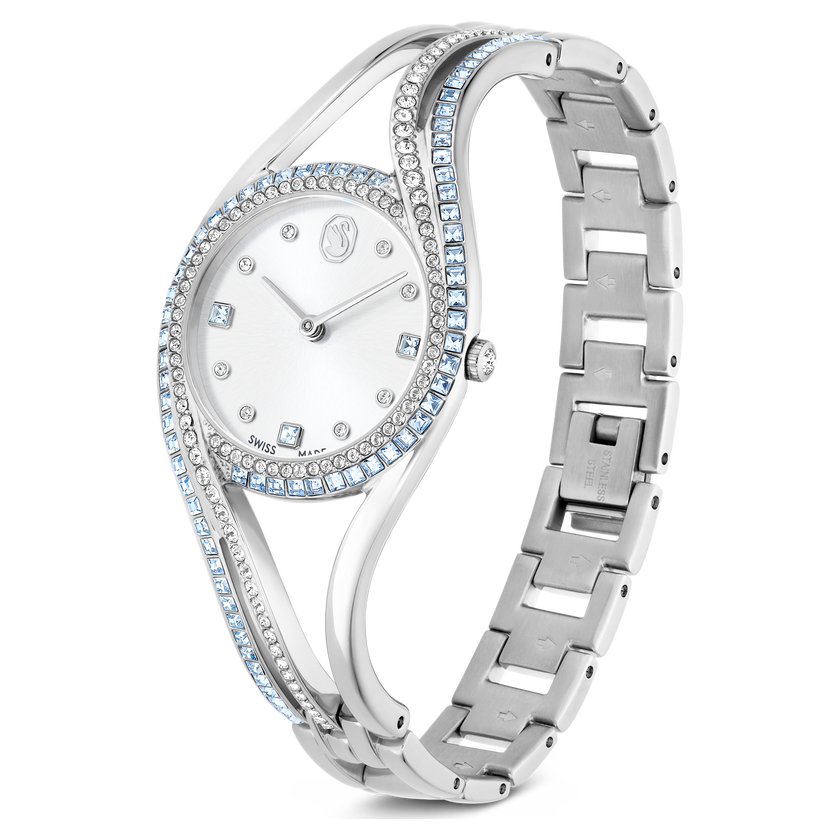 swarovski hyperbola bangle watch  swiss made  metal bracelet  blue  stainless steel
